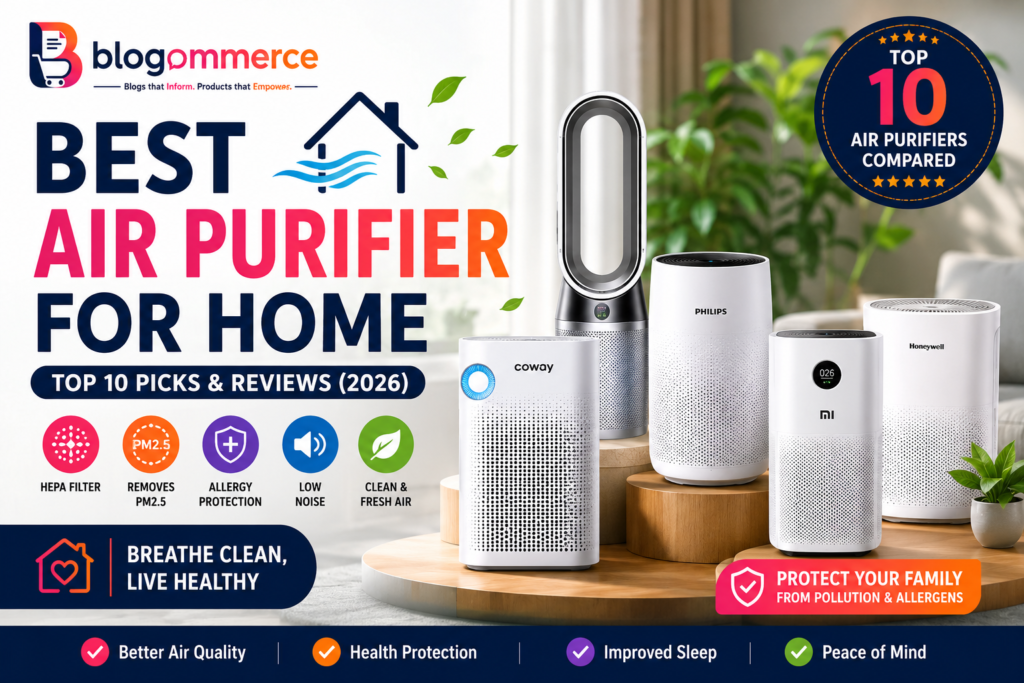 Best air purifier for home in India comparison featuring top 10 air purifiers including Philips, Xiaomi, Dyson, Coway, and Honeywell