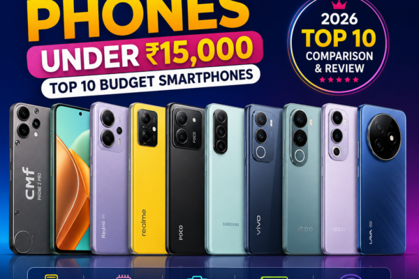 Best Phones Under ₹15,000 in India featuring the top 10 budget smartphones with AMOLED display, 5G, AI camera, fast charging, and powerful performance