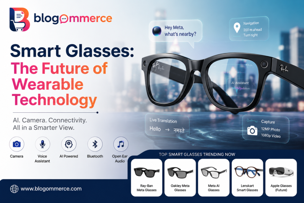 Smart glasses with AI, camera, and wearable technology features for the future of smart eyewear.