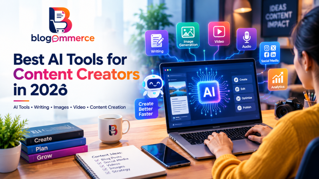 Best AI Tools for Content Creators in 2026 featuring AI writing, image, video, audio, and social media tools